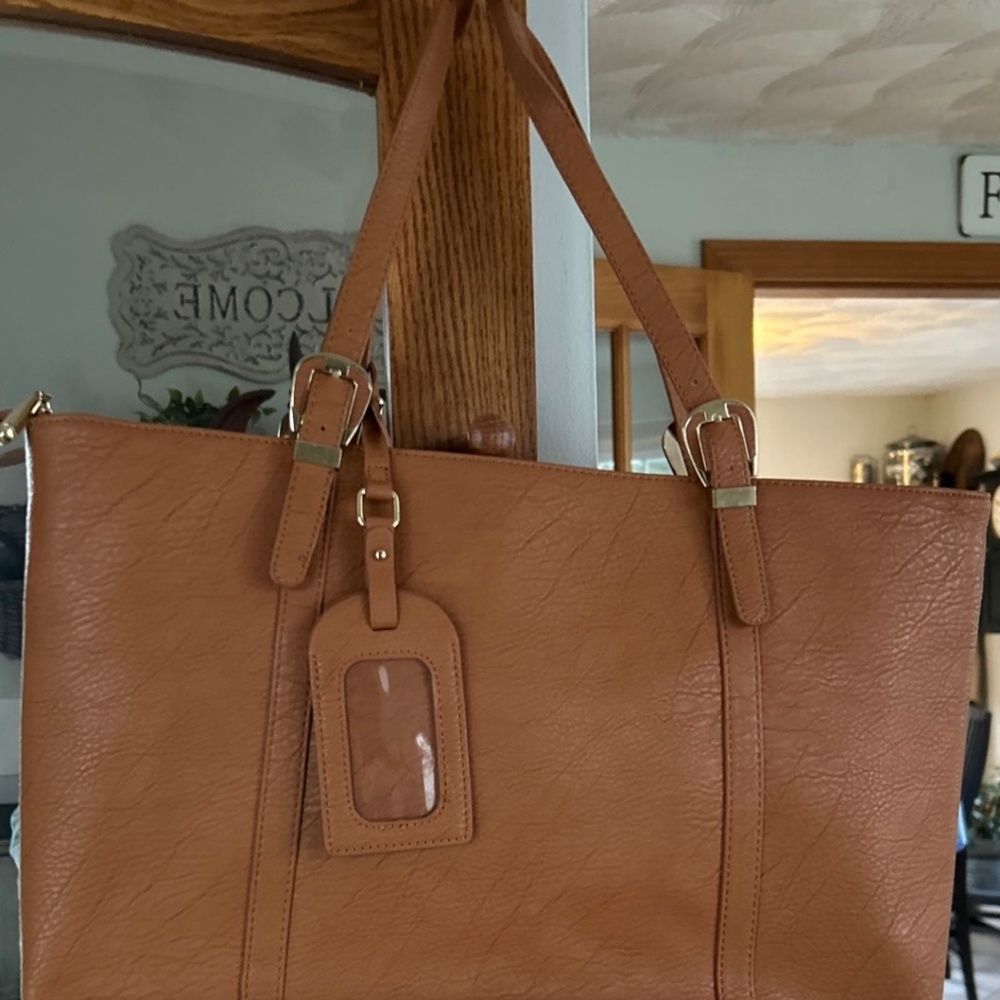 "C " Brand Cognac Vintage Tote Travel Bag Briefcase